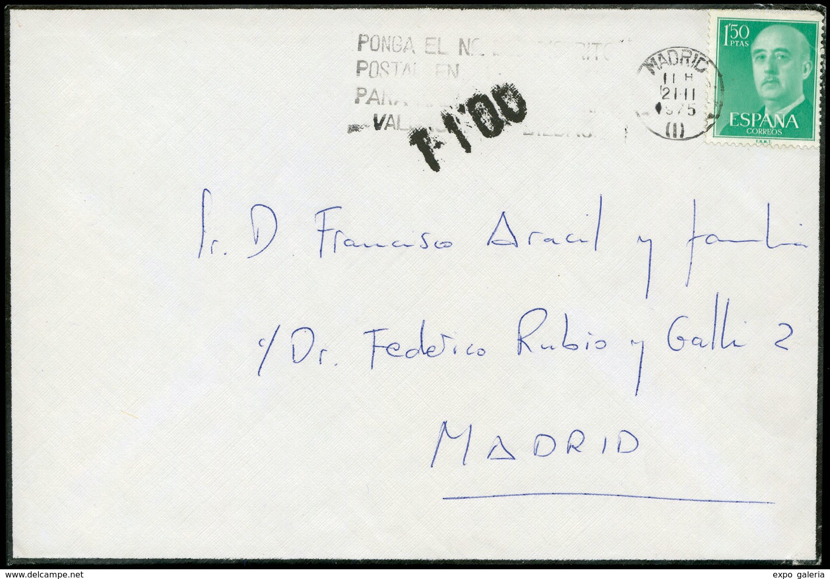 608 Ed. 1155 - 1975. De Madrid A Madrid (correo Interior) Y Marca “T-1,00” - Lettres & Documents