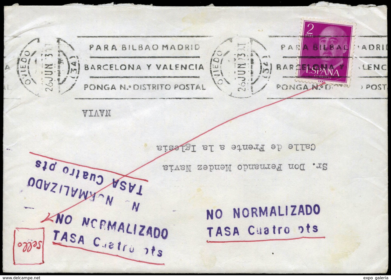 611 Ed. 1158 - 1973. De Oviedo A Navia. Marcas “No Normalizado. Tasa Cuatro Pts” - Storia Postale