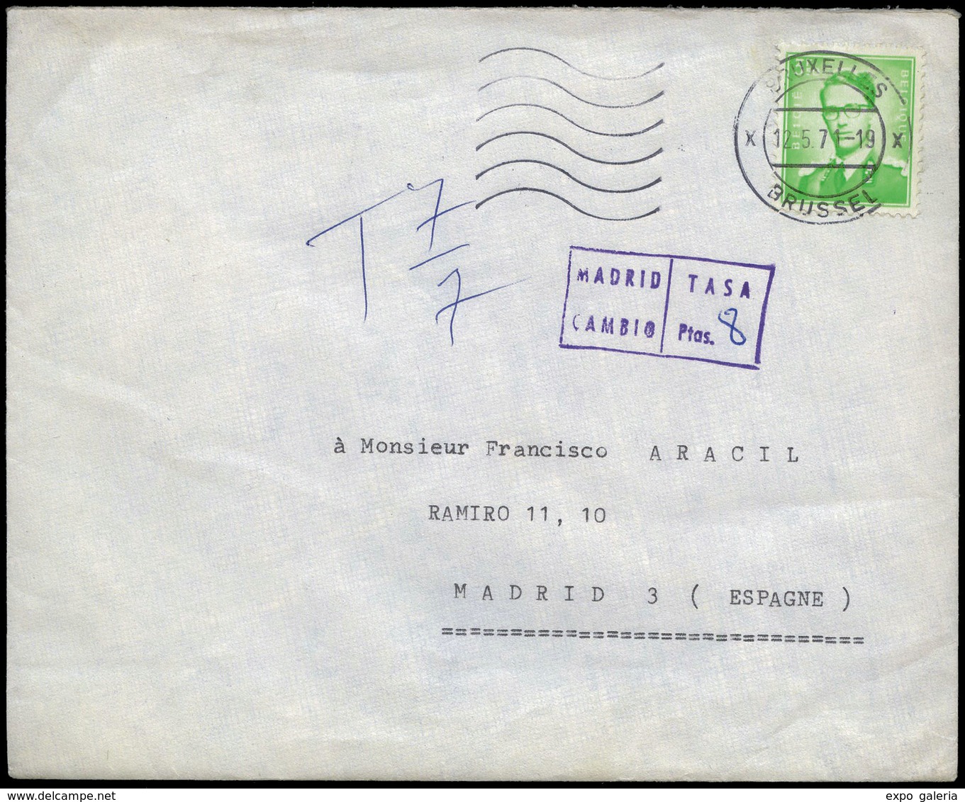 622 1971. De Belgica A Madrid Con 2 Marcas De Tasa. - Lettres & Documents