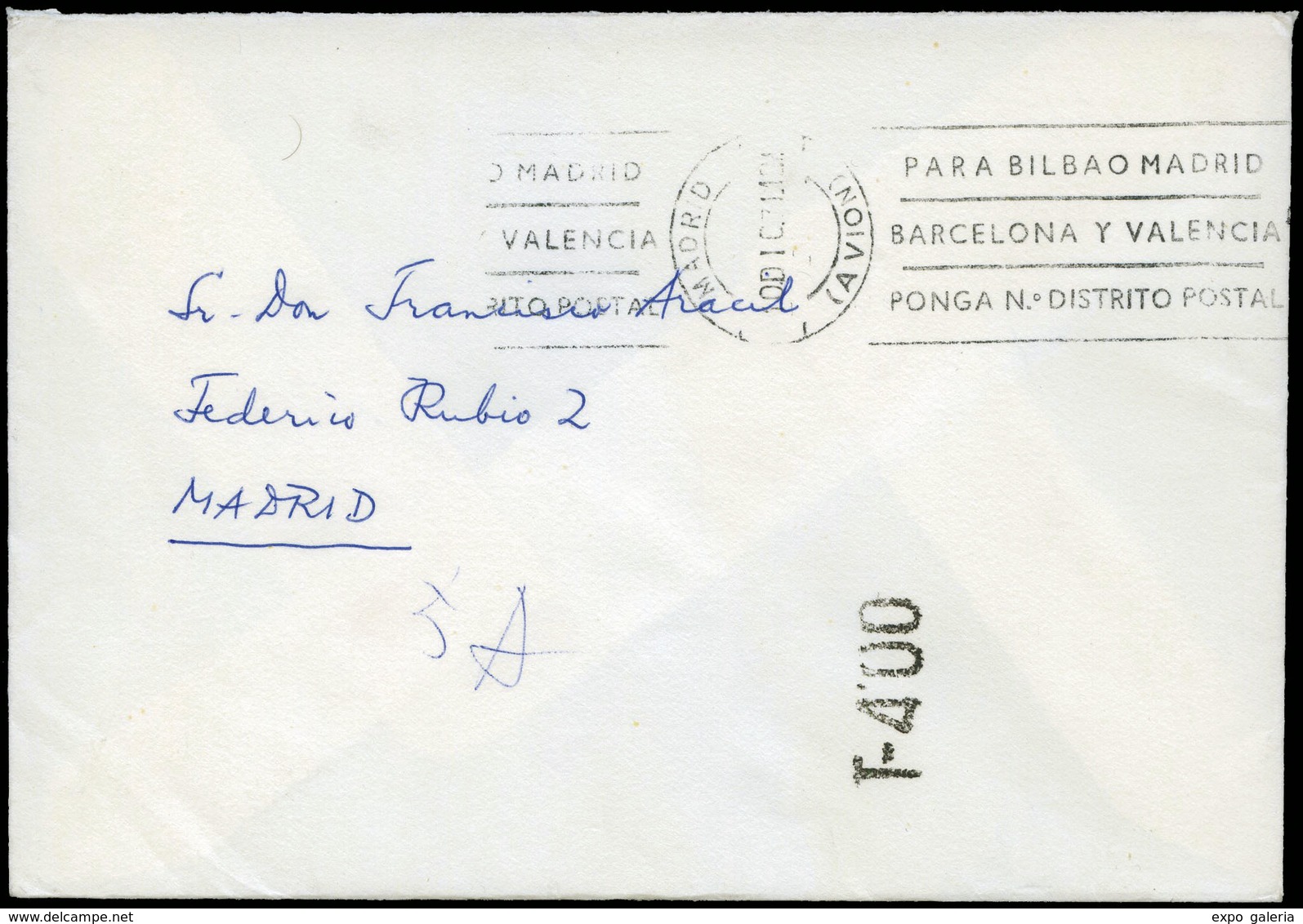 623 1971. Cda Sin Sellos Y Con Remite De “Luis Cervera Vera” A Madrid (correo Interior, El Rodillo Es De Avión ¿?) - Lettres & Documents