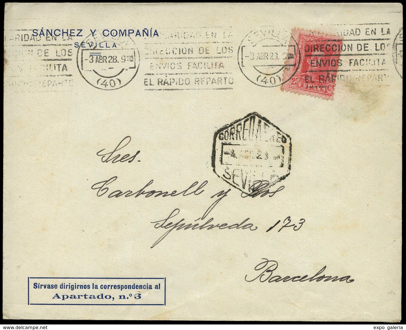 686 Ed. 317 - Cda De Sevilla A Barcelona. 4 Abr 28.9º. Preciosa. Escasa - Lettres & Documents