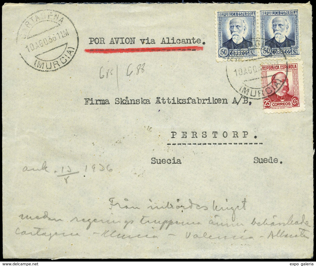 693 Ed. 685-688(2) - 1936. Cda “Cartagena 10/Ag/36” - Lettres & Documents