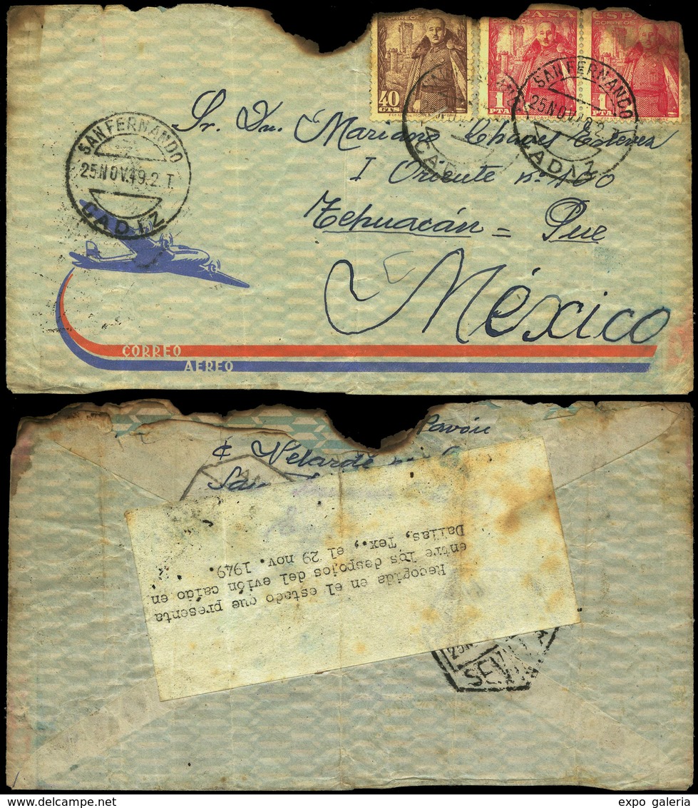 700 Ed. 1027-1032(2) Vuelo Accidentado.1949. Desde “San Fernando 25/Nov/49” A Méjico. - Covers & Documents