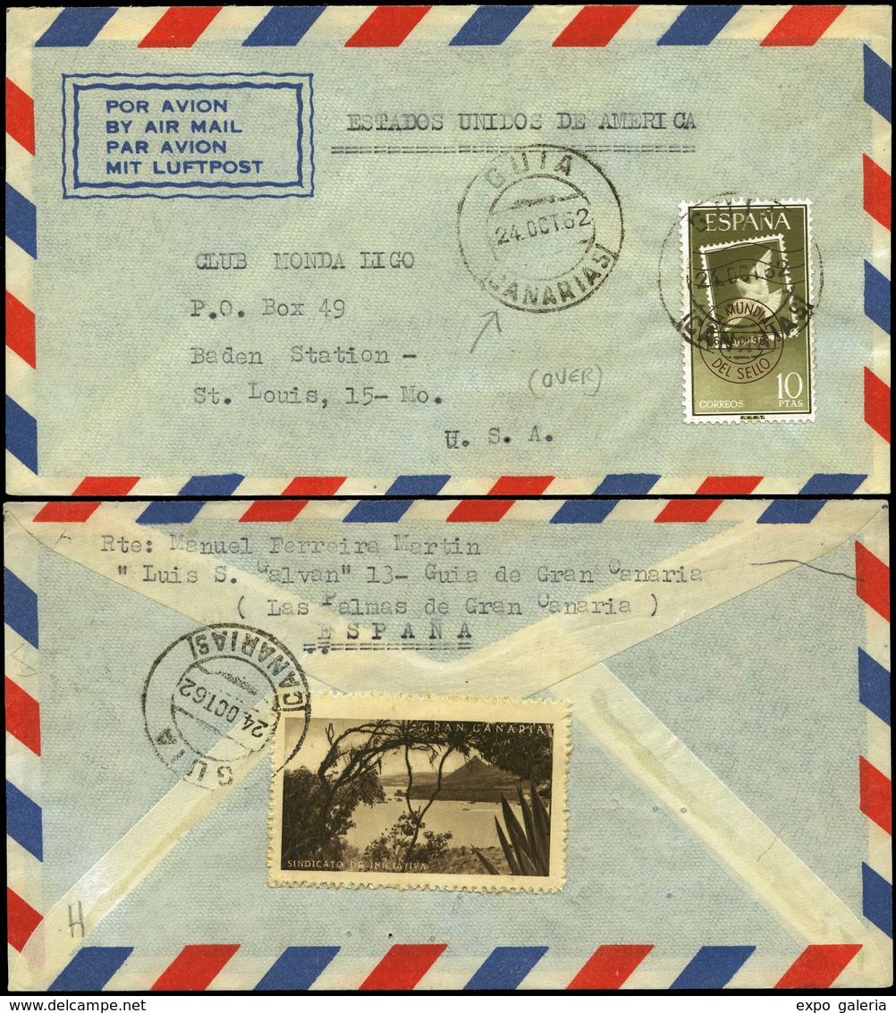 718 Ed. 1350 - 1962. Cda Desde “Guia 24/Oct/62” A USA, En Reverso Viñeta De Gran Canaria - Unused Stamps