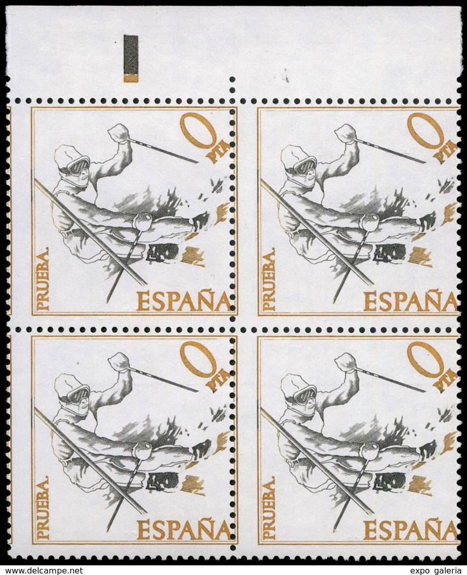 725 *** S/Cat. Bl.4 “Prueba 0 Ptas” (dentado Desplazado) Marquillado. Muy Rara - Unused Stamps