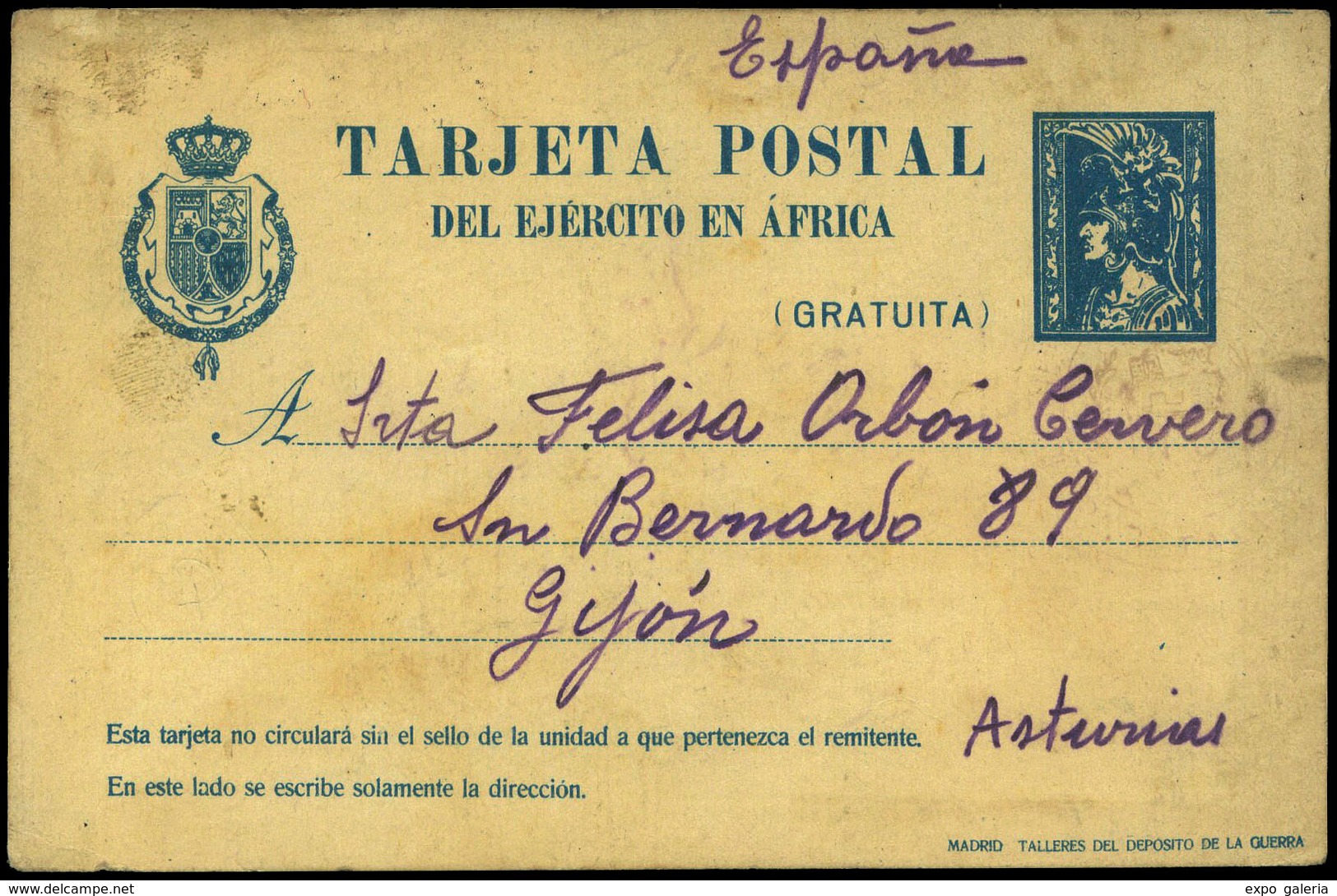 778 Ed. E.P. 2A - 1921. Tarjeta De Melilla A Gijón 8/Oct/1921. Escaso - 1850-1931