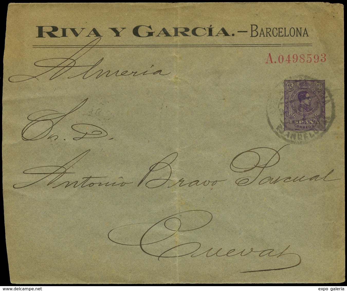 788 0 Laiz 262 - 1910. Medallón. 15cts. Violeta. Publicidad Impresa “Riva Y Garcia-Barcelona” - 1850-1931