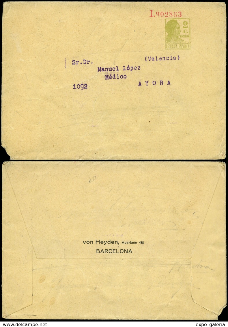 858 0 Laiz 1149 - 1932. Matrona. 2cts. Oliva Con Publicidad Impresa En Reverso “Von Heyden.Barcelona” - 1850-1931