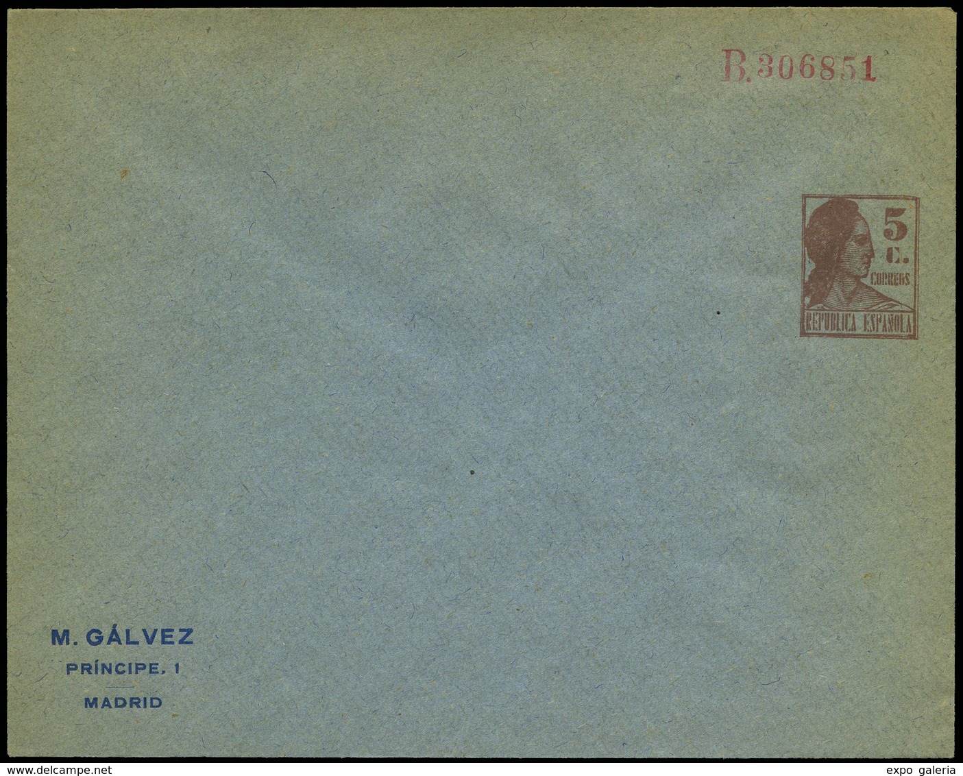 863 * Laiz 1162 - 1933. Matrona. 5cts. Castaño (sobre Azul) Publicidad Impresa “M. Galvez. Principe 1…" - 1850-1931