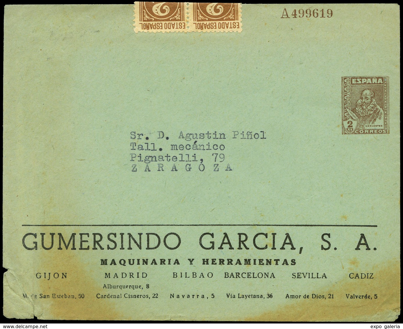 898 0 Laiz 1413 - 1941. Cervantes. 2Cts. Castaño Con Publicidad Impresa “Gumersindo Garcia …" - 1850-1931