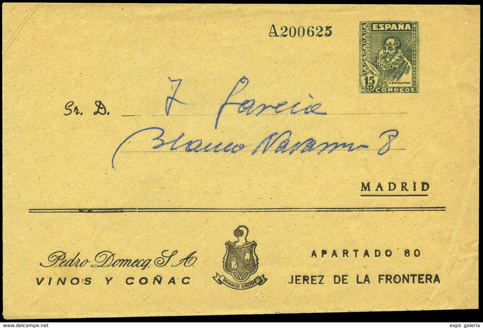 899 0 Laiz 1440 - 1941. Cervantes. 15Cts. Verde.Publicidad Impresa “Pedro Domecq S.A. Vinos Y Coñacs” - 1850-1931