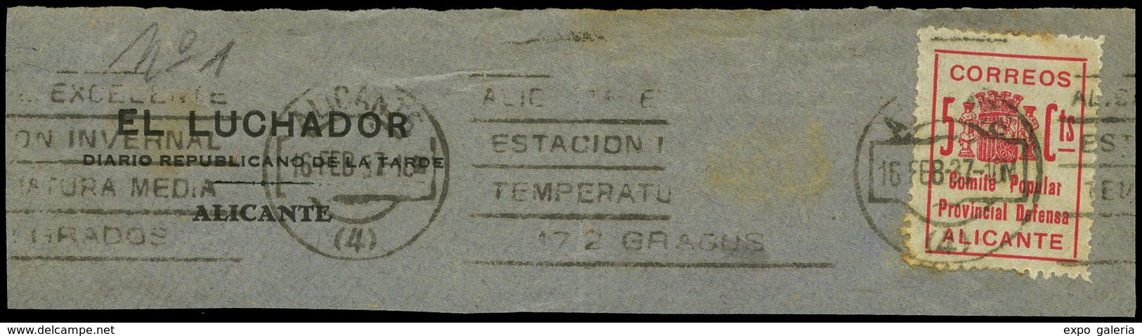 924 Local De Alicante 5cts. - 1937. Frontal “El Luchador-Diario Republicano De La Tarde-Alicante” - Lettres & Documents