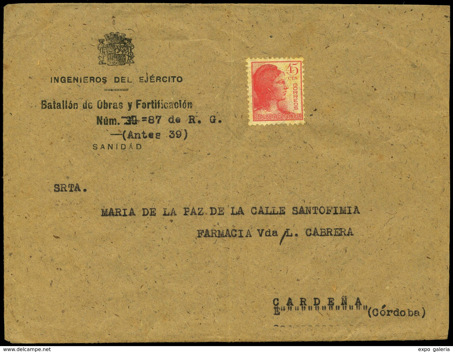 941 Ed. 752 - Cda Con Membrete “Ingenieros Del Ejército. Batallón De Obras Y Fortificaciones-39-Sanidad” A Córdoba - Covers & Documents