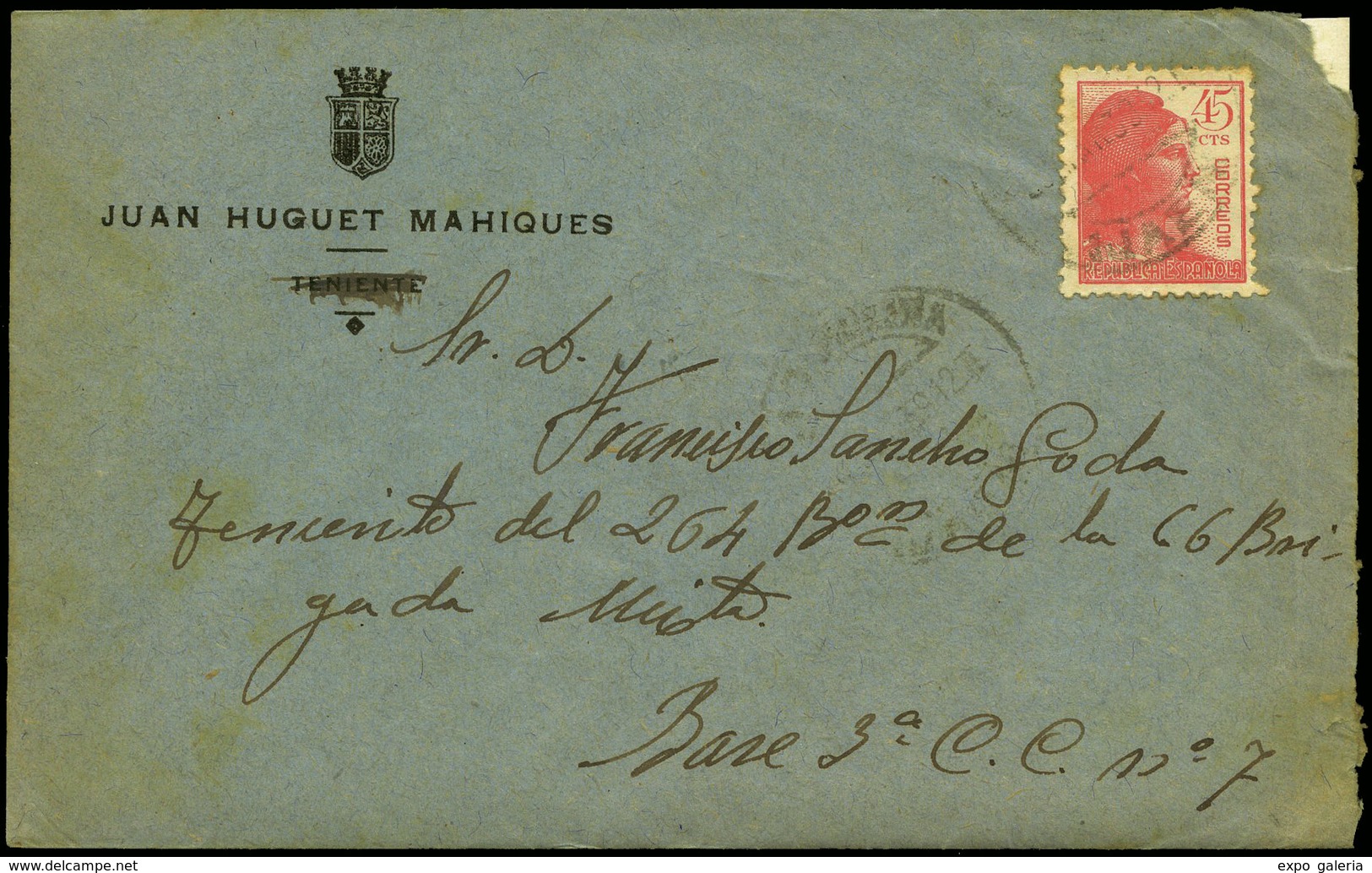 947 Ed. 752 - Cda A “Base 3. CC.7.BM 66 Extramuros Norte” Y Correo De Campaña, Con Remite “J.Huguet.La Carolina” Lujo. - Covers & Documents