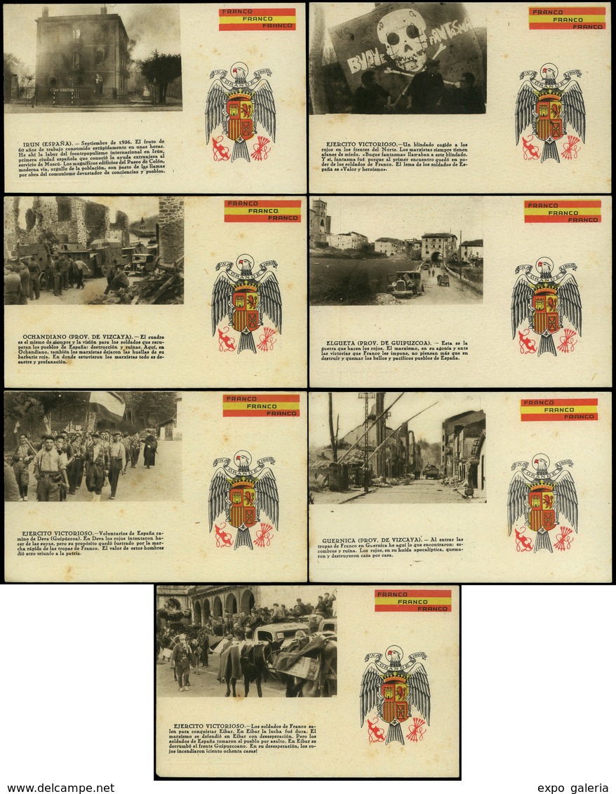 951 1939. 21 Postales Con Emblema “Franco-Franco-Franco” Ediciones Marin, San Sebastian - Covers & Documents