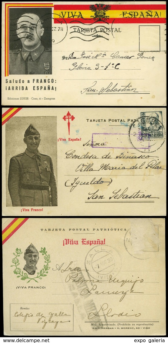 970 1937. 3 Postales Patrióticas Diferentes. “General Franco” Interesante - Covers & Documents