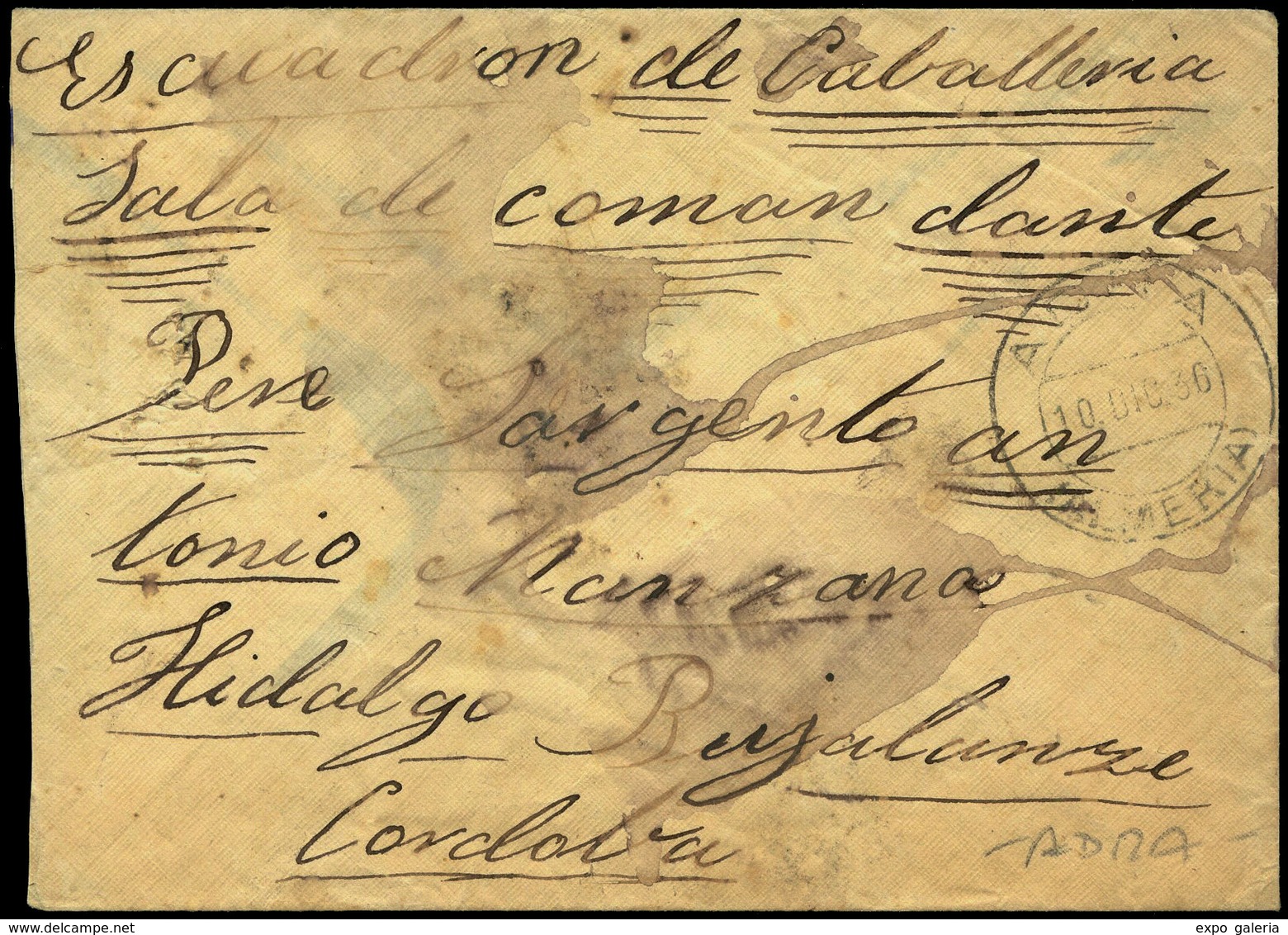 981 1936. Carta Cda (sin Sellos) De Adra 10/Dic/36 A Bujalance Desde “Escuadrón De Caballeria Sala De Comandante”. - Lettres & Documents