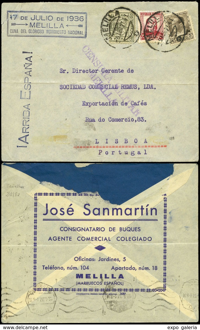 983 Ed. 681-685+Local - 1937. Carta Con Preciosa Publicidad Al Dorso Y Cdo 09/IV/37 A Lisboa. - Lettres & Documents