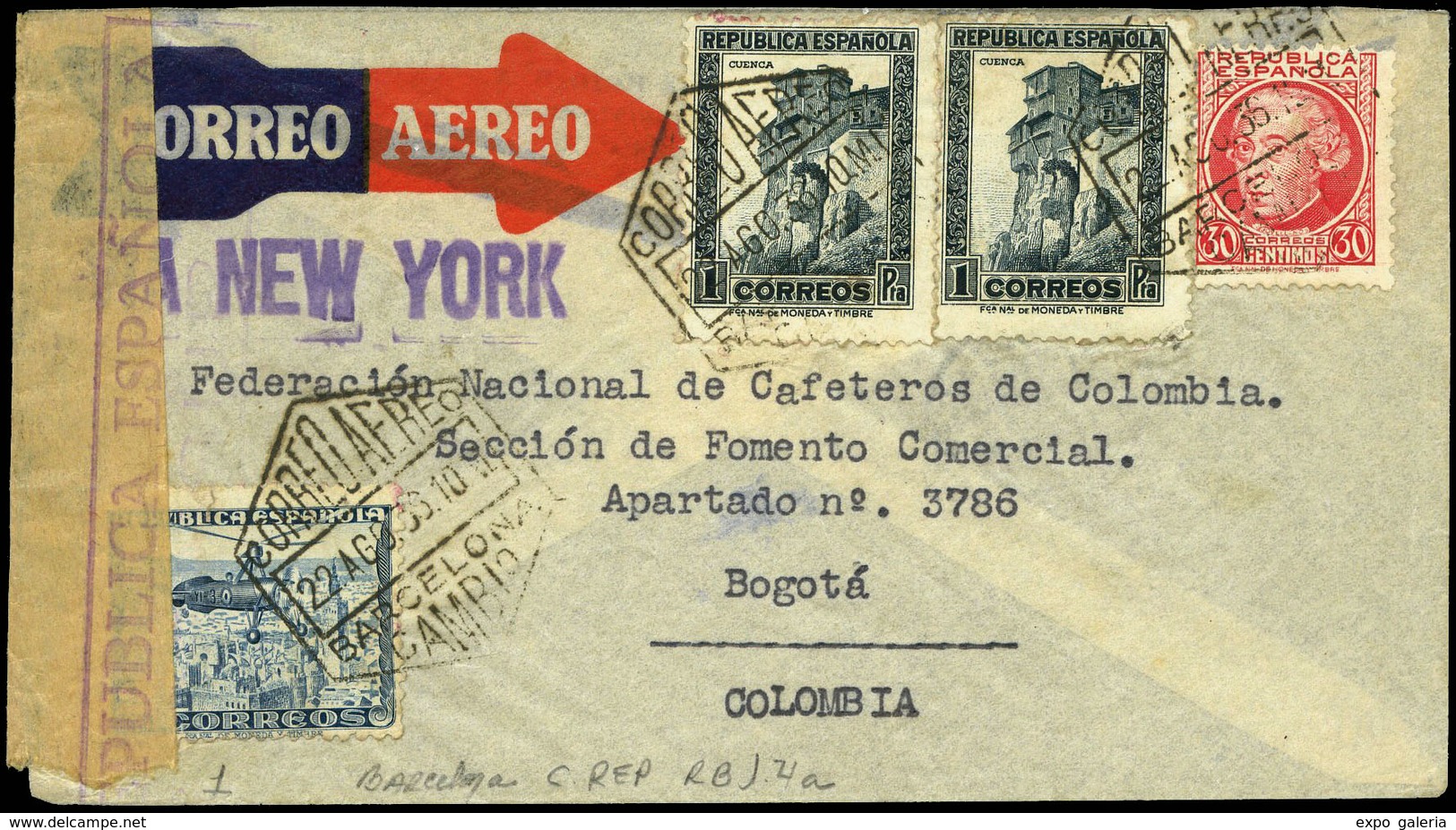 991 Ed. 689-673(2) - Barcelona. Cda De Barcelona A Bogotá (Colombia), Via Nueva York. - Covers & Documents