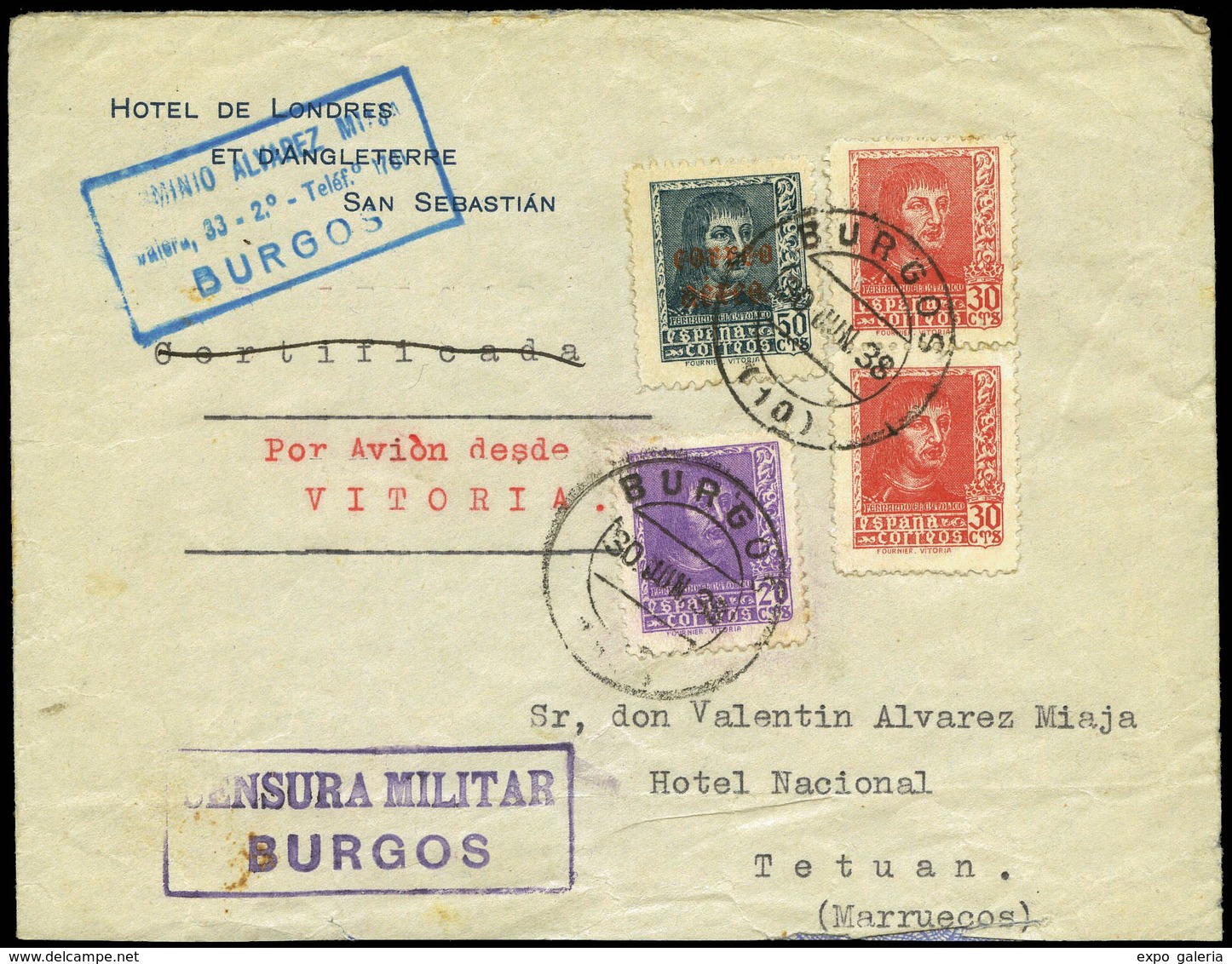 993 Ed. 842-844(2)+845 - Burgos. Cda De Burgos A Tetuan (Marruecos) “Pro Avión Desde Vitoria” - Lettres & Documents