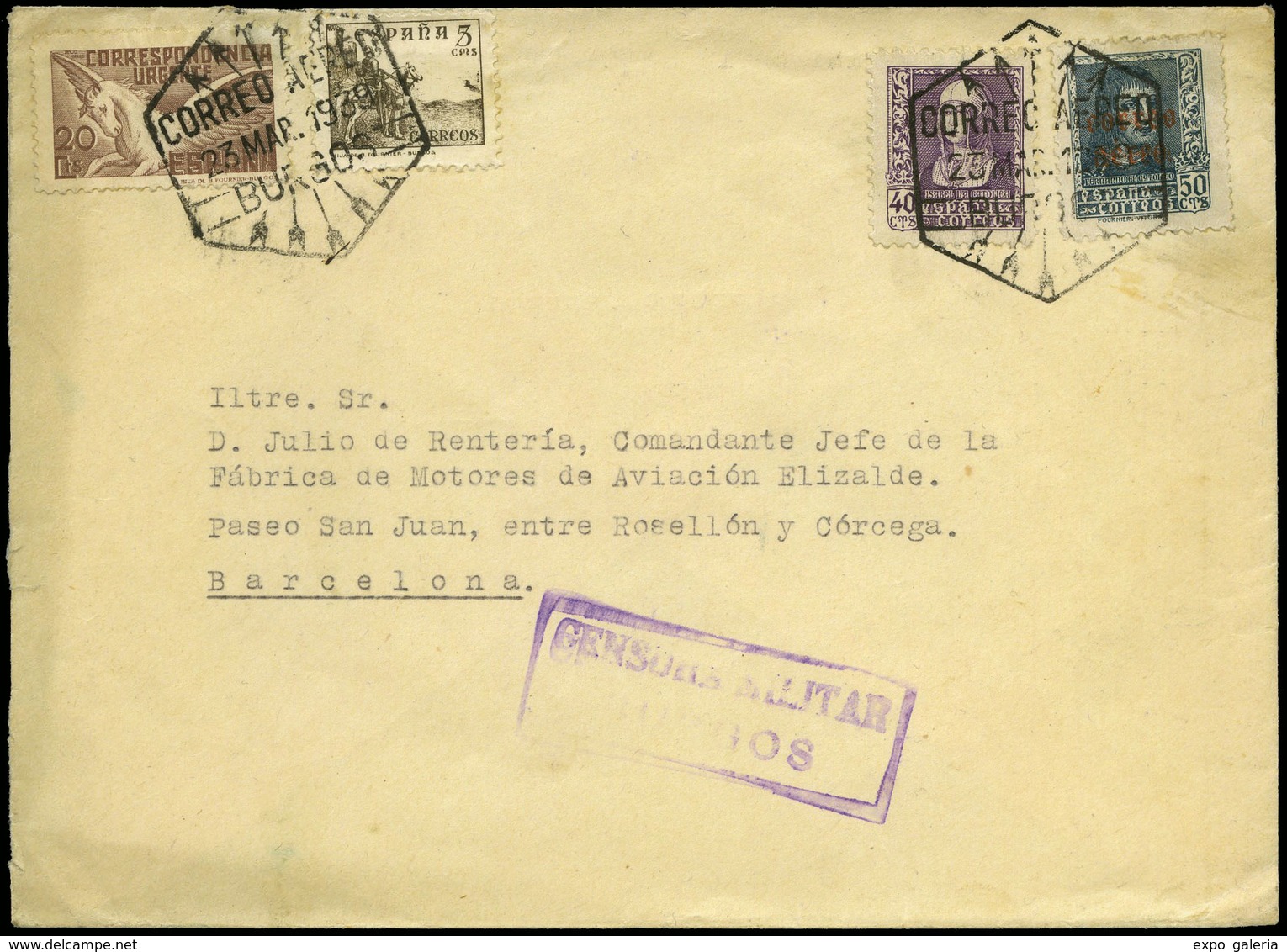 994 Ed. 832-845 - Burgos. Cda De Burgos A Barcelona. Marca Especial “Burgos” (Yugo Y Flechas) - Lettres & Documents
