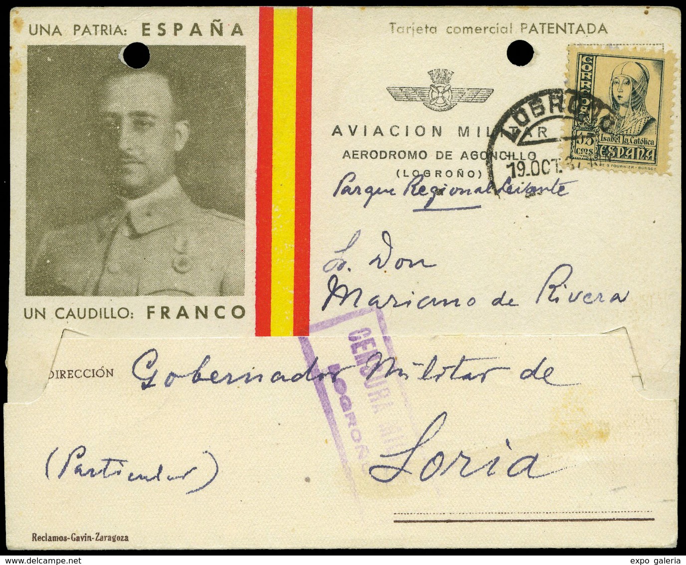 1006 Ed. TP 820 - La Rioja. Tarjeta Ilustrada Con Leyenda Impresa “Aviación Militar-Aeródromo De Agoncillo (Logroño)” - Lettres & Documents