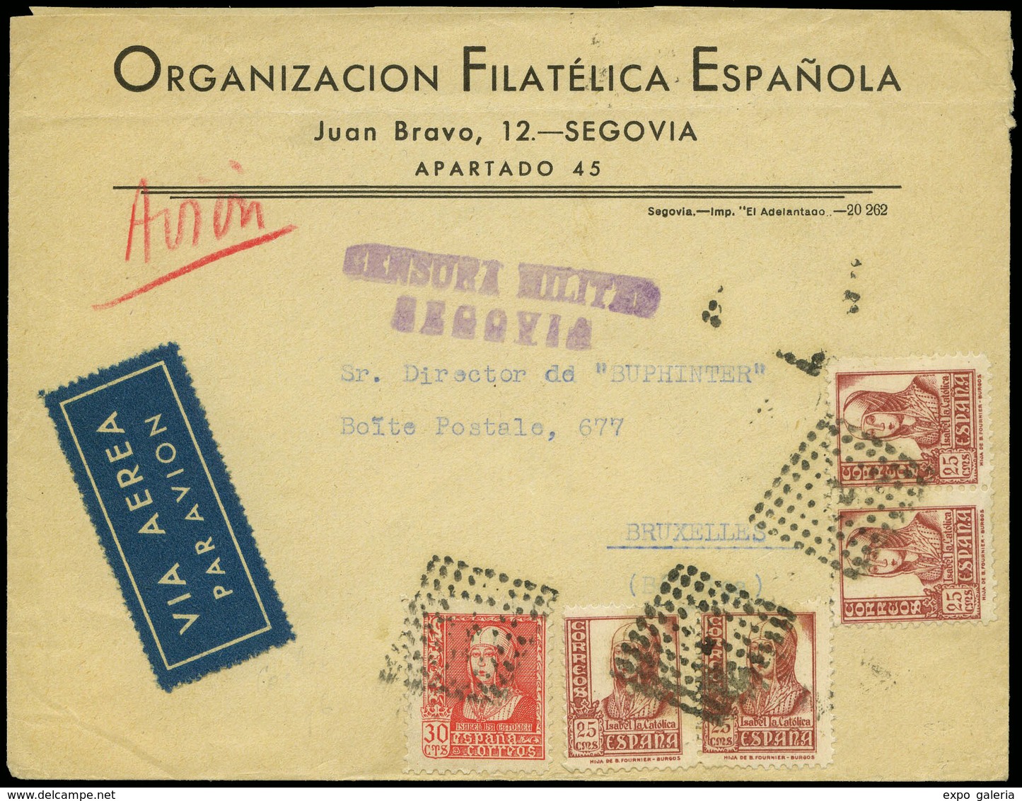 1010 Ed. 822(4)+857 - Segovia. Carta Cda De Segovia A Bruselas. Membrete “Organización…" - Covers & Documents