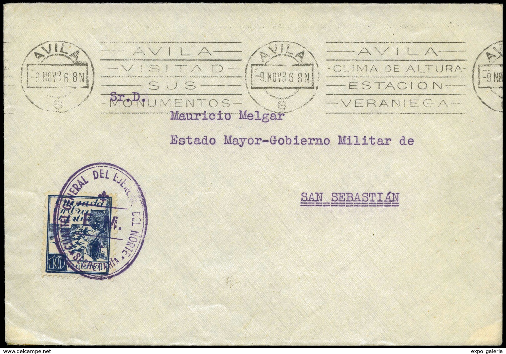 1014 All. 14 - 1936. Carta Cda Con Sello De Cruzada Contra El Frio Y Franquicia “Cuartel General Del Ejército Del Norte… - Covers & Documents