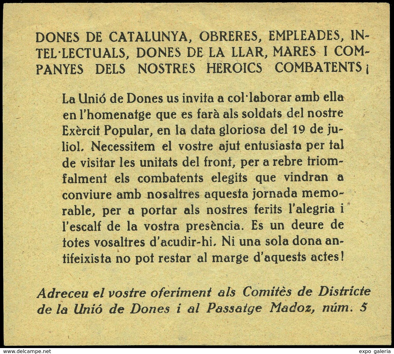 1025 1937. “Dones De Catalunya, Obreres, Empleades, Inte-lectuals.......” - Covers & Documents