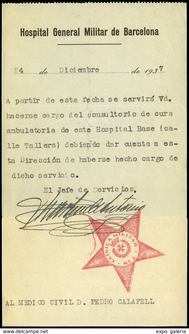 1031 1937. “Hospital General Militar Barcelona” - Lettres & Documents