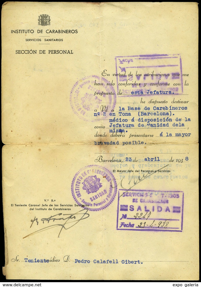 1035 1938. Folleto “Instituto De Carabineros Servicios Sanitarios.Sección De Personal” - Lettres & Documents