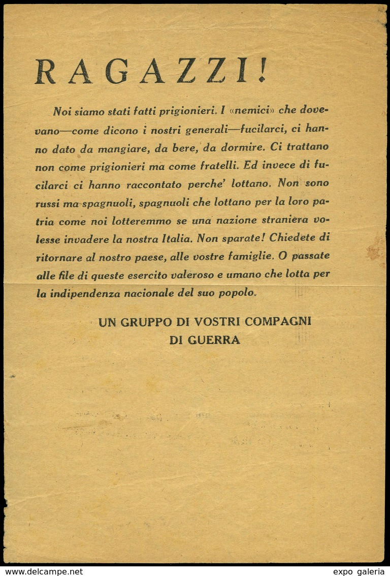 1036 1937. “RAGAZZI¡¡ Noi Siamo Stati Fatti Prigionieri.........UN GRUPPO DI VOSTRI COMPAGNI DI GUERRA - Lettres & Documents