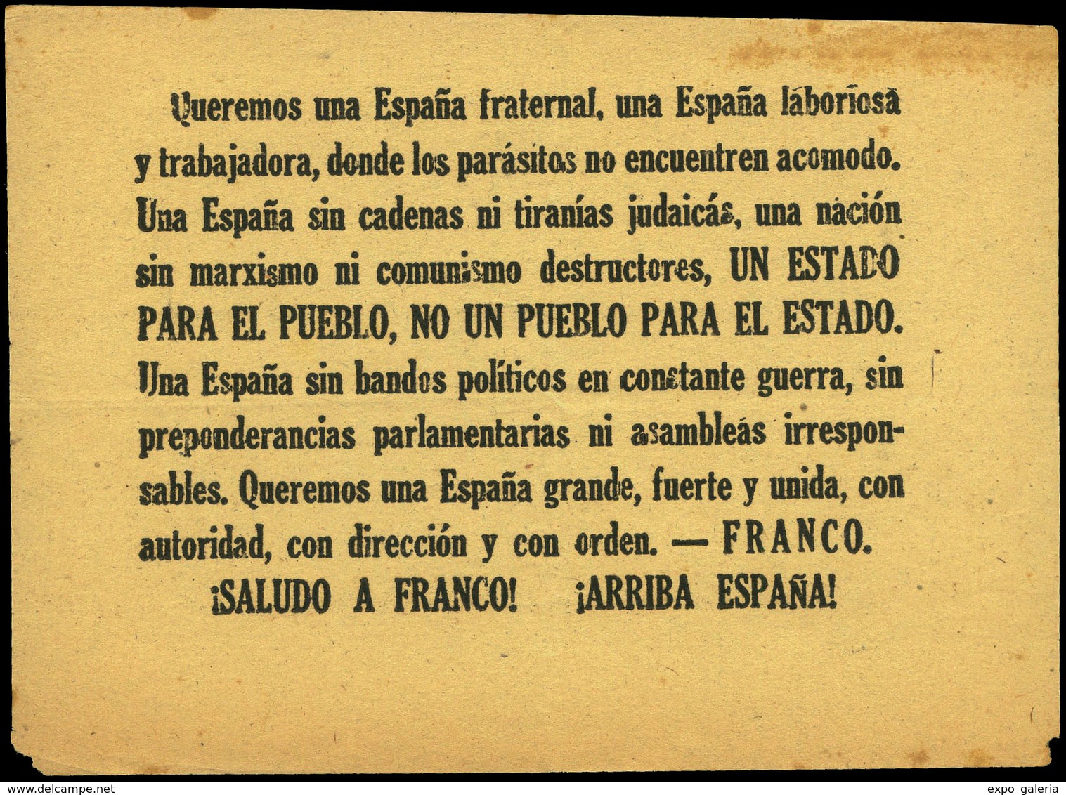 1039 1937. Folleto “Queremos Una España Fraternal, Una España Laboriosa, Franco, Franco.....” Lujo. Raro. - Lettres & Documents