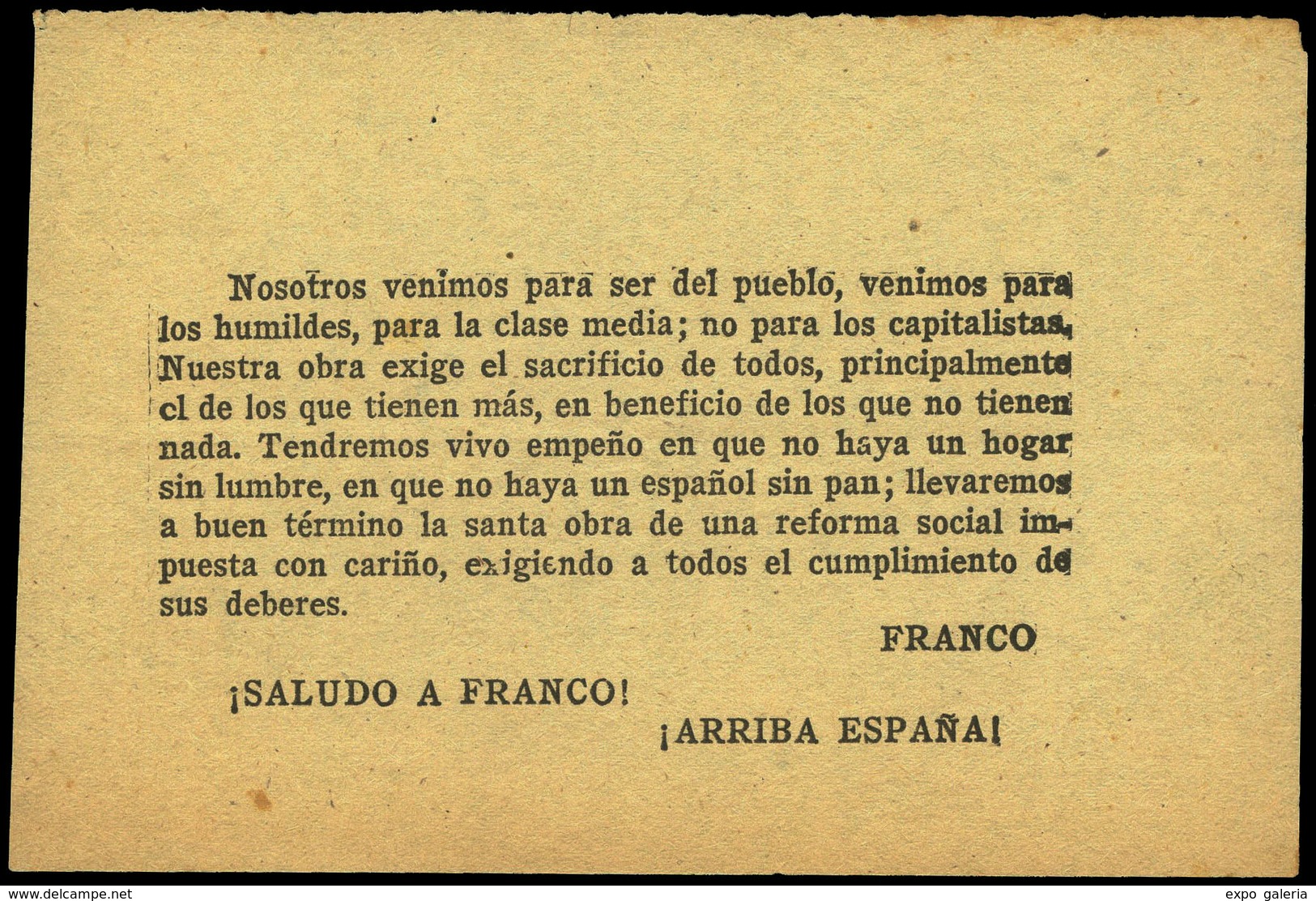 1040 1937. “Nosotros Venimos Para Ser Del Pueblo, Venimos Para Los Humildes....... FRANCO. ¡¡SALUDO A FRANCO¡¡ - Lettres & Documents