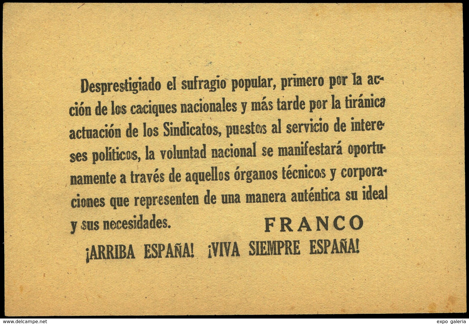 1041 1937. “Desprestiagiado El Sufragio Popular, Primero Por La Acción........... FRANCO, ¡¡ARRIBA ESPAÑA¡¡ - Covers & Documents