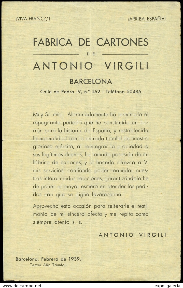 1042 1939. “Afortunadamente Ha Terminado El Repugnante.......” - Lettres & Documents