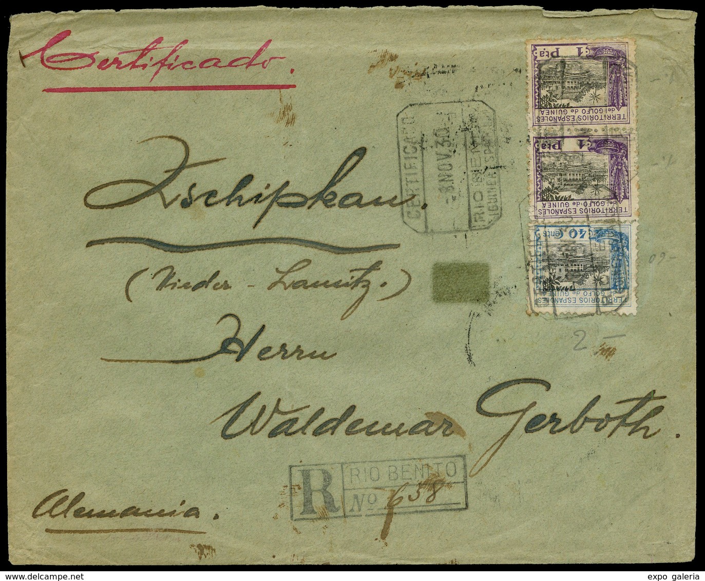 1094 Ed. 173(1)+176(2) - “Certificado 8/Nov/30 Rio Benito” A Alemania, Tránsito En Santa Isabel - Spanish Guinea