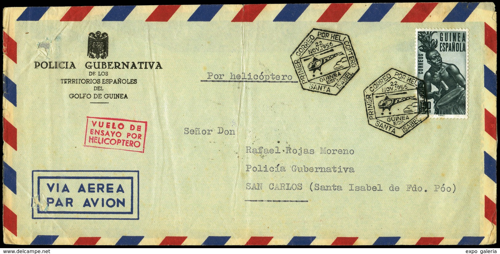 1107 Ed. 329 - Carta Con Membrete “Policia Gubernativa E Los Territorios Españoles Del Golfo De Guinea” - Guinée Espagnole