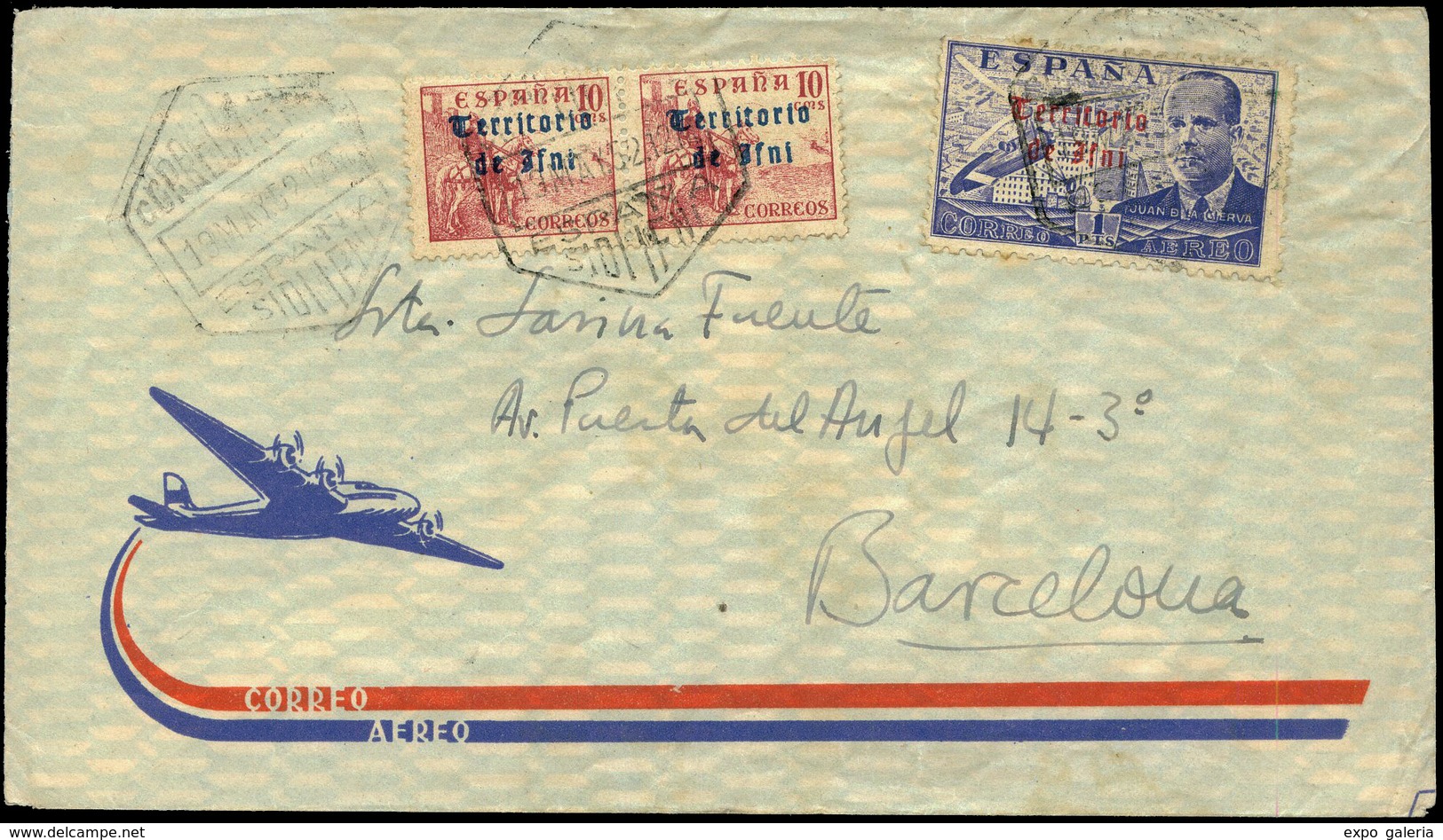 1128 Ed. 61+40(2) 	Carta Cda De Sidi Ifni A Barcelona (remite Aerodromo De Sidi Ifni) Rara - Ifni