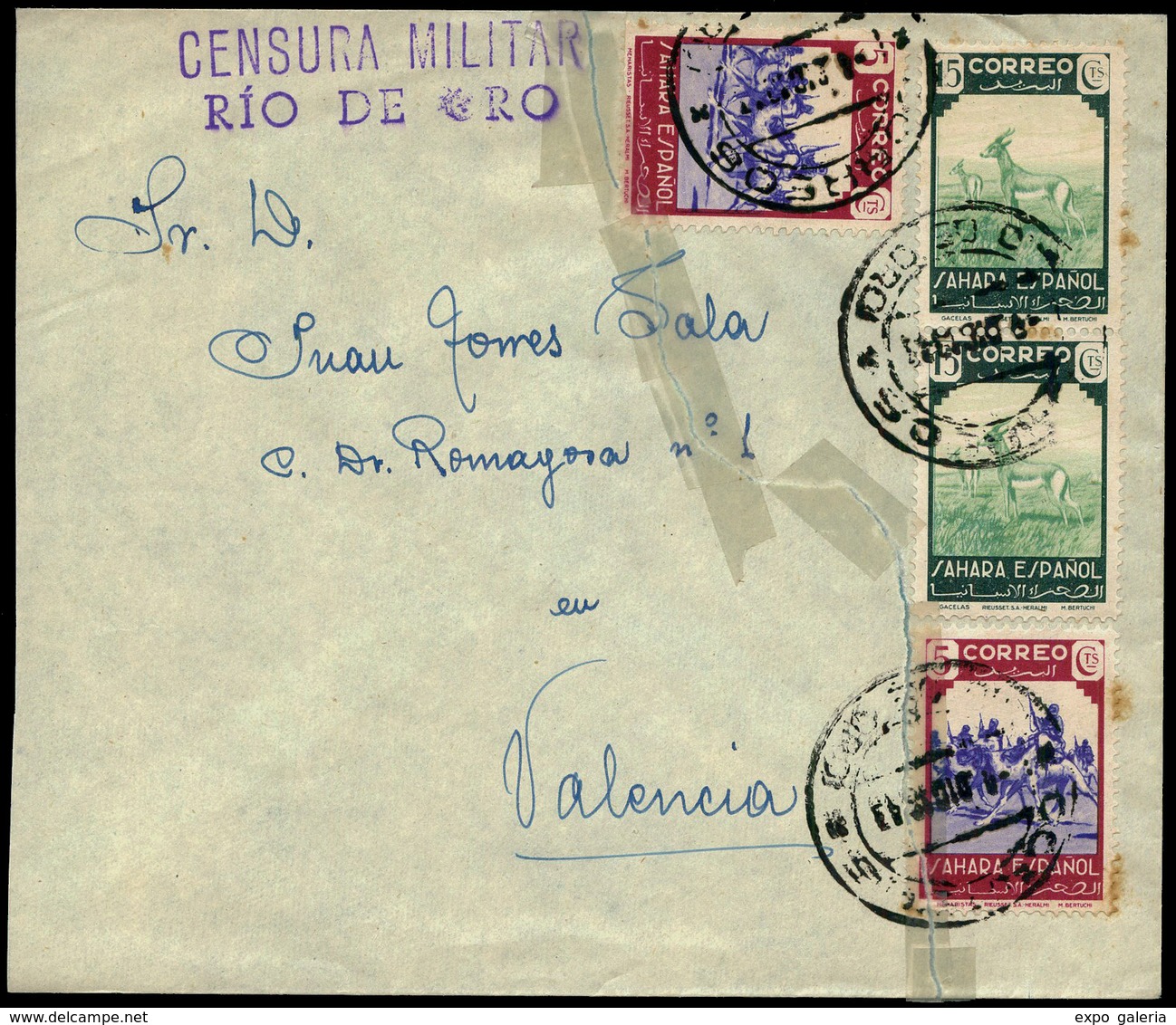 1166 Ed. 66(2)+65(2) Carta Cda A Valencia, Remite “Misión Científica. Cabo Juby. Sahara Español” - Spanish Sahara