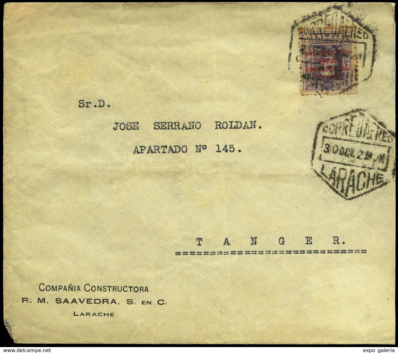 1191 Tanger 1925. Carta Cda Correo Aereo De Larache A Tánger. 30/Oct/25. Preciosa - Spanish Morocco
