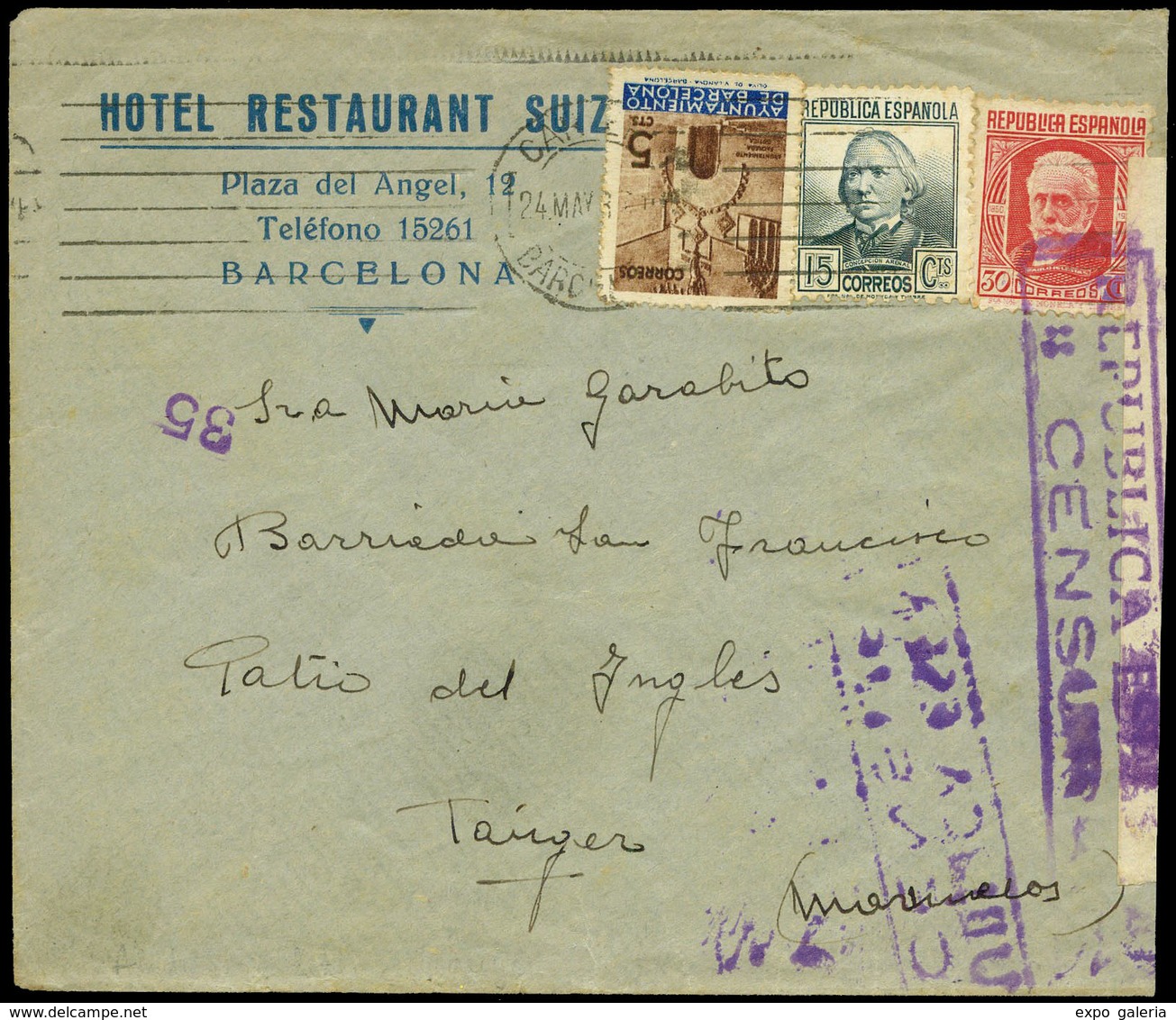 1192 Tanger - Ed. 1937. Cda De Barcelona A Tánger (escasa La Guerra Civil) 30/May/37 - Spanish Morocco