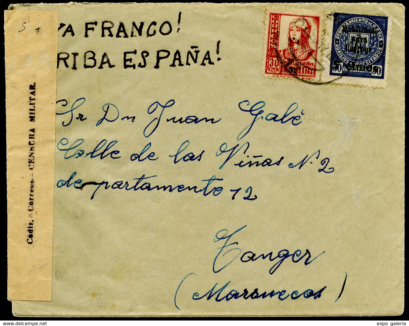 1193 Tanger - Ed. 1937. Cda De Cádiz A Tánger. (con Local Cádiz + C.M.) - Spanish Morocco