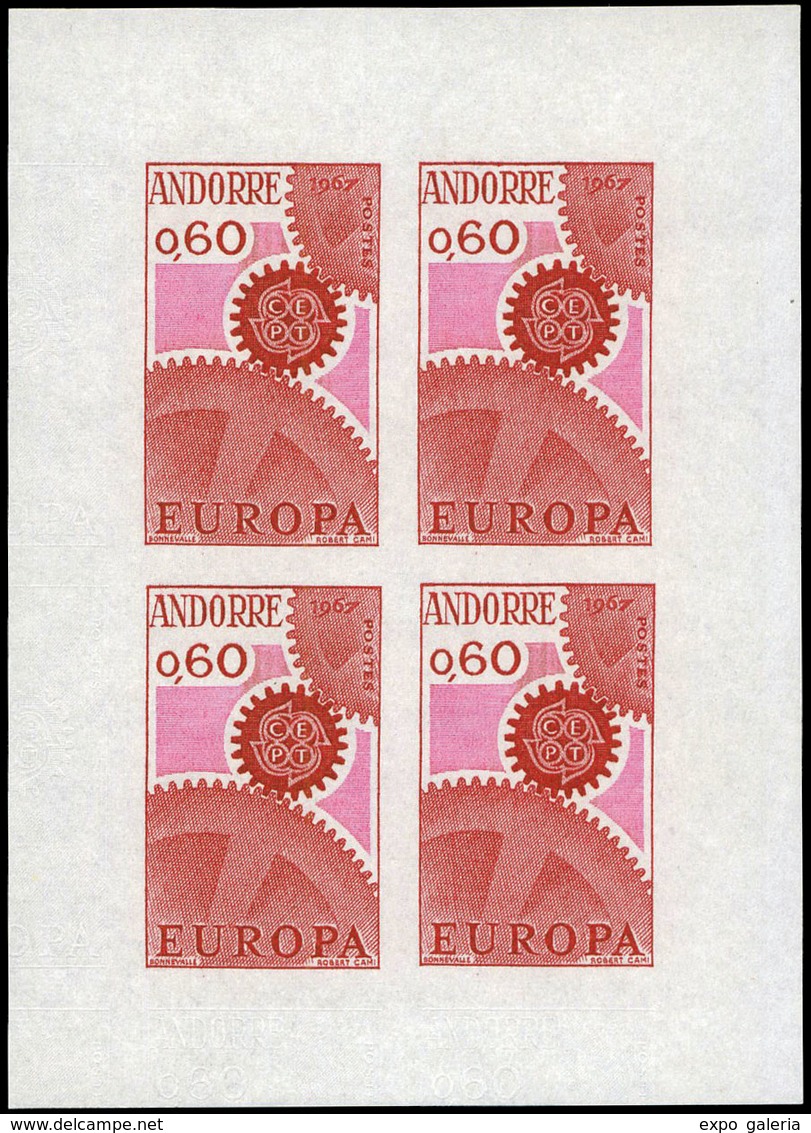 1206 Andorra Francesa - Ed. *** 179/80 Bl. De 4 S/D. 1967. 2 Hojitas Con Bloques De 4 SIn Dentar. Muy Rara - Other & Unclassified