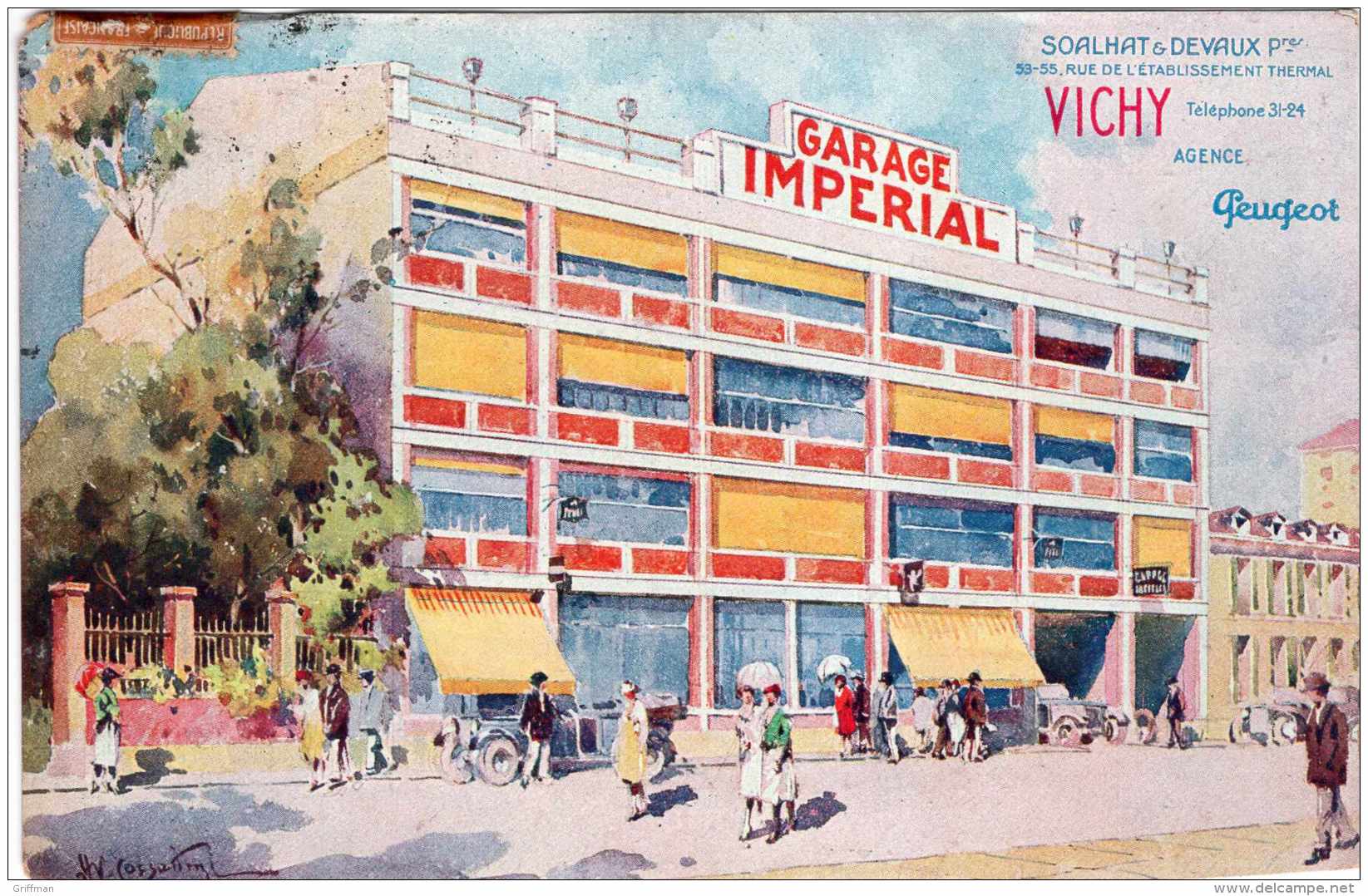 VICHY GARAGE IMPERIAL AGENCE PEUGEOT SOALHAT &amp; DEVAUX PROPRIETAIRES 53-55 RUE DE L'ETABLISSEMENT THERMAL 1928 - Vichy
