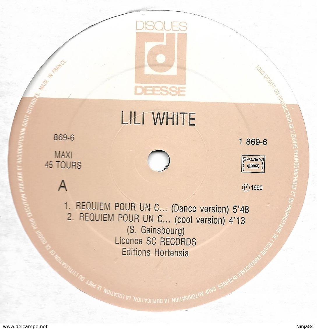 MAXI 45 RPM (12")  Lili White / Serge Gainsbourg  "  Requiem Pour Un Con…  " - 45 T - Maxi-Single