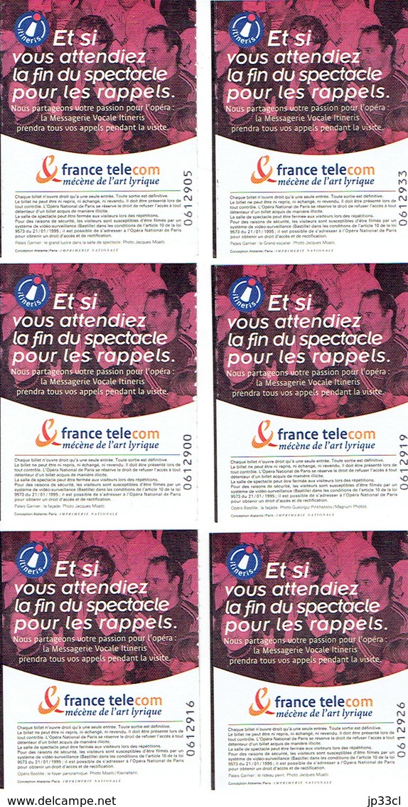 Lot De 6 Tickets D'entrée à L'Opéra Garnier, Paris 30/03/2001 (tous Différents) - Tickets D'entrée