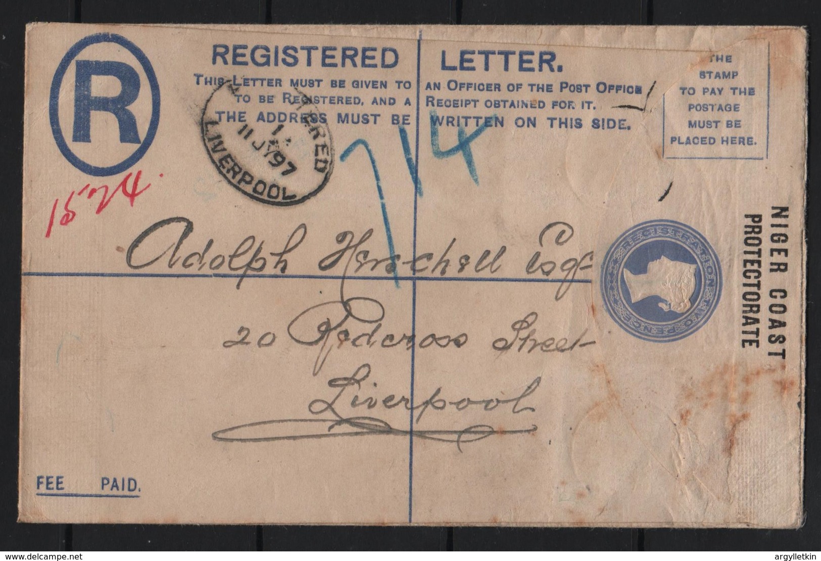 NIGER COAST REGISTERED ENVELOPE LIVERPOOL 1897 - Nigeria (...-1960)