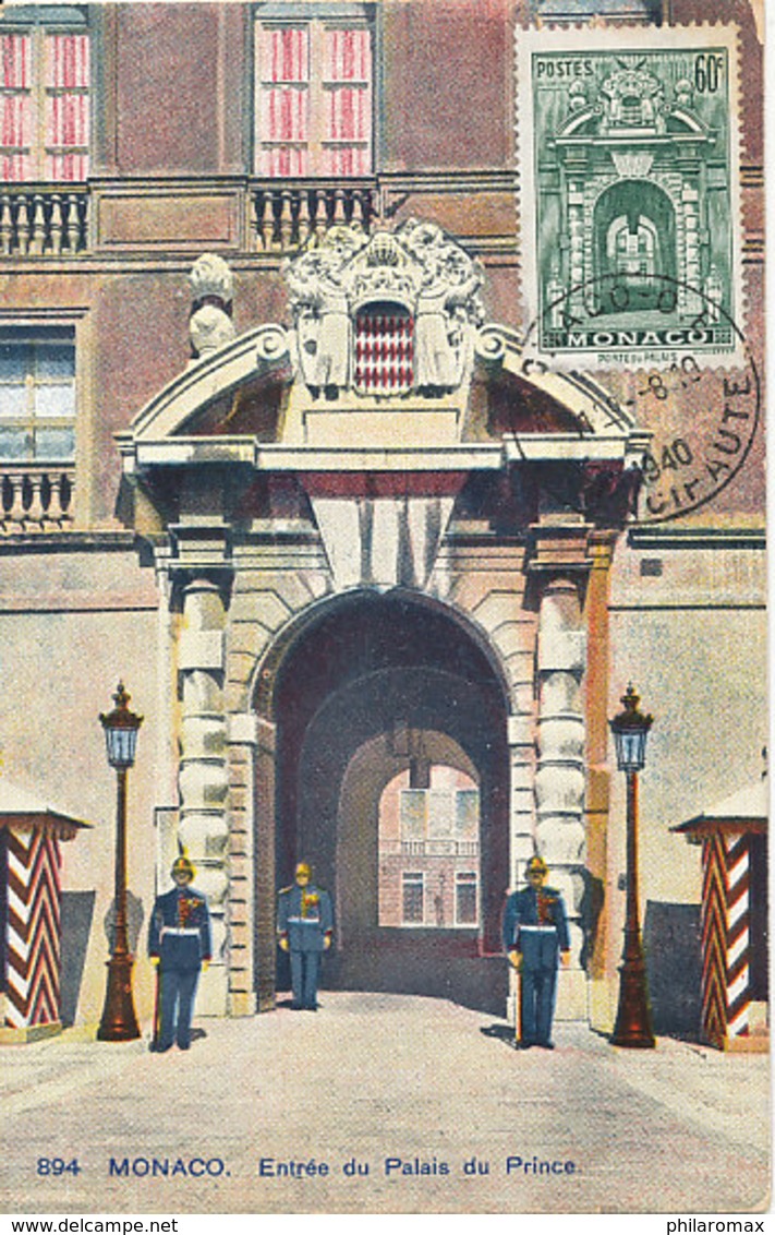 D34480 CARTE MAXIMUM CARD 1940 MONACO - PALACE ENTRANCE GATE COAT OF ARMS GRIMALDI CP ORIGINAL - Other & Unclassified