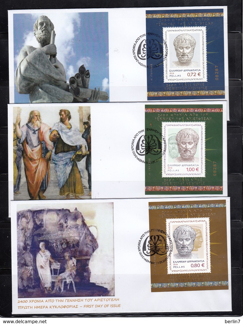 Greece 2016 2400 Years Since The Birth Of Aristotle Miniature Sheet Unofficial FDC - FDC